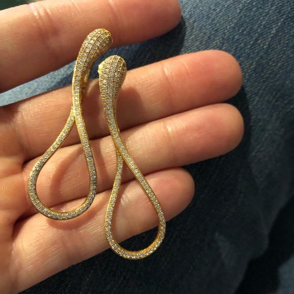 Gold and crystal snake pierced earrings - Picture 1 of 7